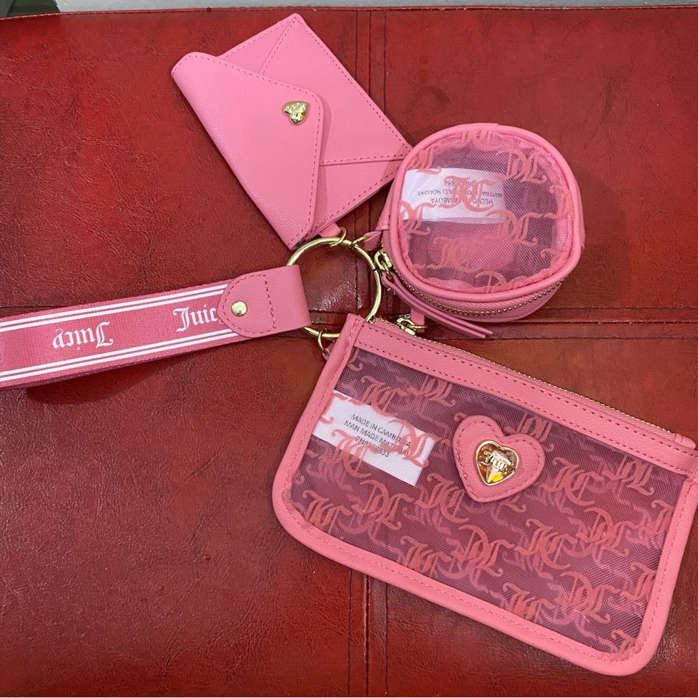 Juicy Couture Pink Logo Cardholder Set with Coin Pouch & Wrist Strap